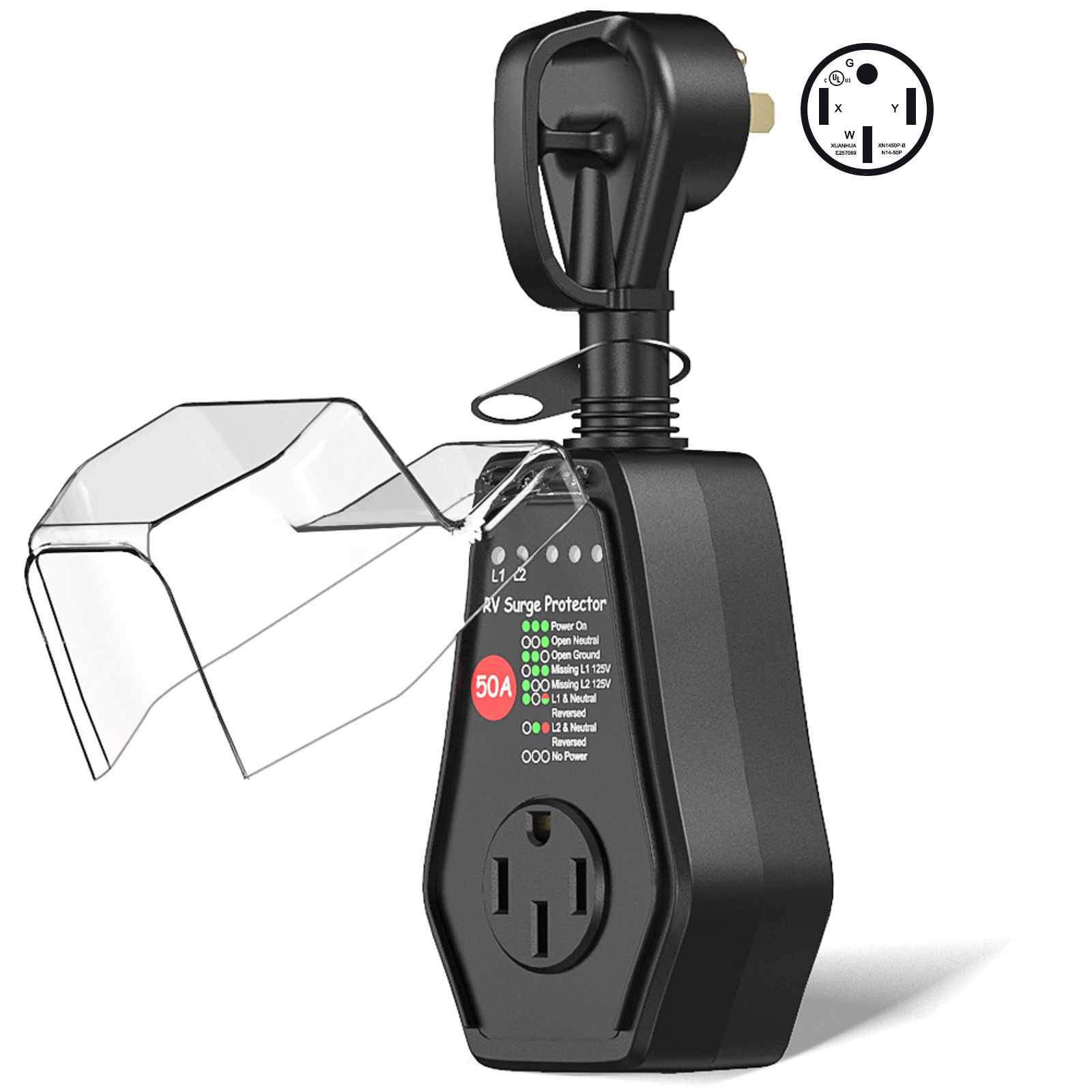 Power Outdoor - RV-overspanningsbeveiliging 50 Ampère, buitenaansluiting met waterdichte