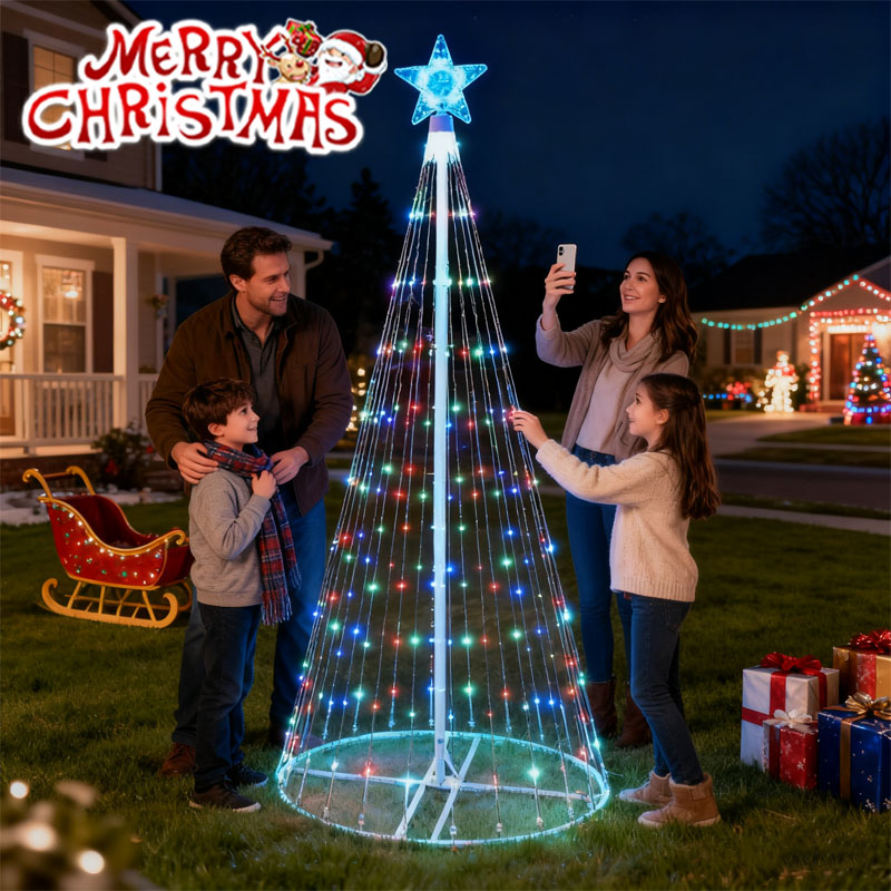 Outdoor Power Post - LED-waterval lichtslingers op zonne-energie Kerstboomtopper Vijfpunts